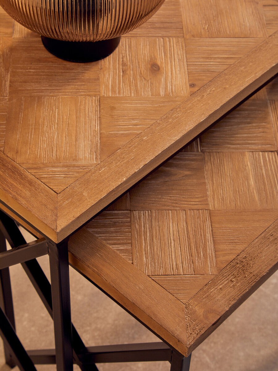 Kickford Natural Wood Parquet Set of 2 Nesting Tables