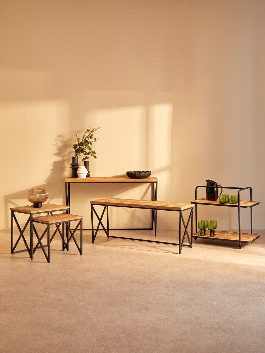 Kickford Natural Wood Parquet Set of 2 Nesting Tables