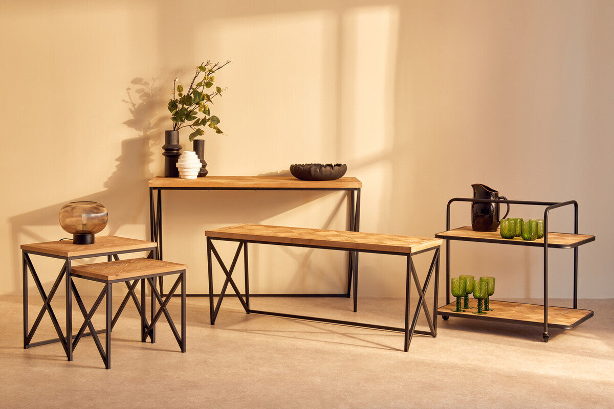 Kickford Natural Wood Parquet Set of 2 Nesting Tables