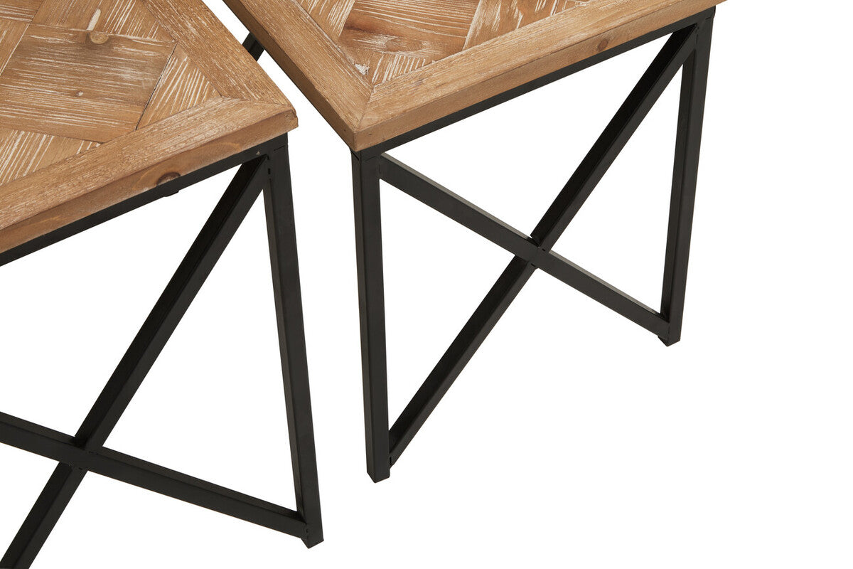 Kickford Natural Wood Parquet Set of 2 Nesting Tables