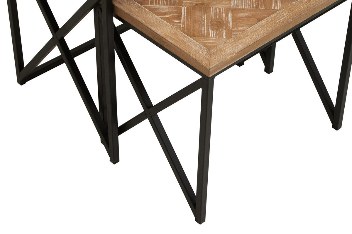 Kickford Natural Wood Parquet Set of 2 Nesting Tables