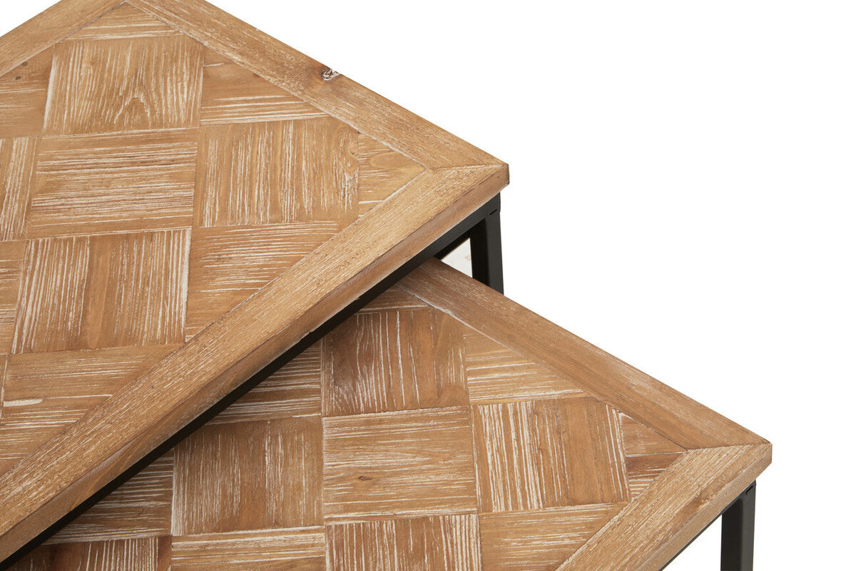 Kickford Natural Wood Parquet Set of 2 Nesting Tables