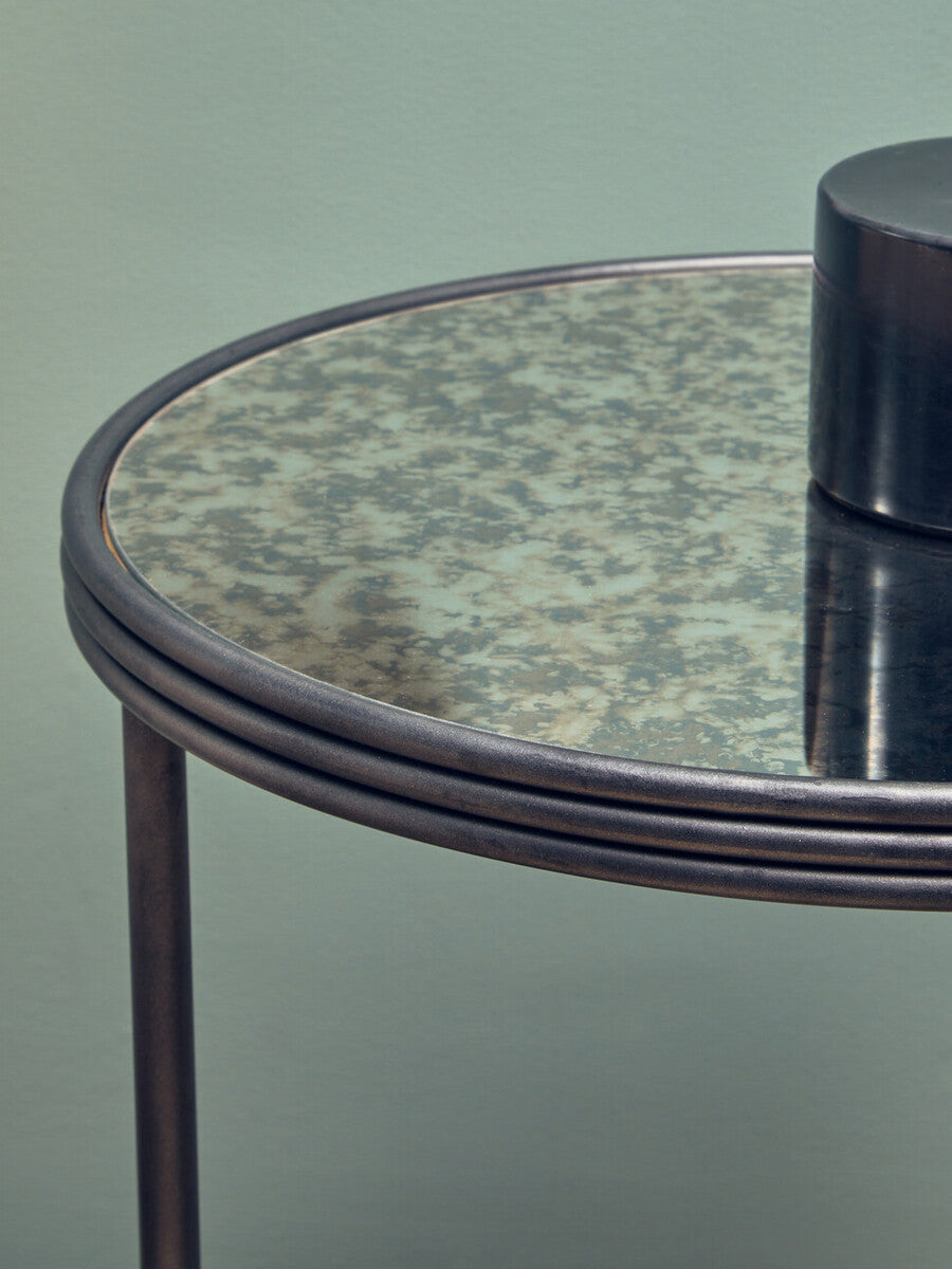 Xania Antique Mirrored Glass 2 Tier Round Side Table