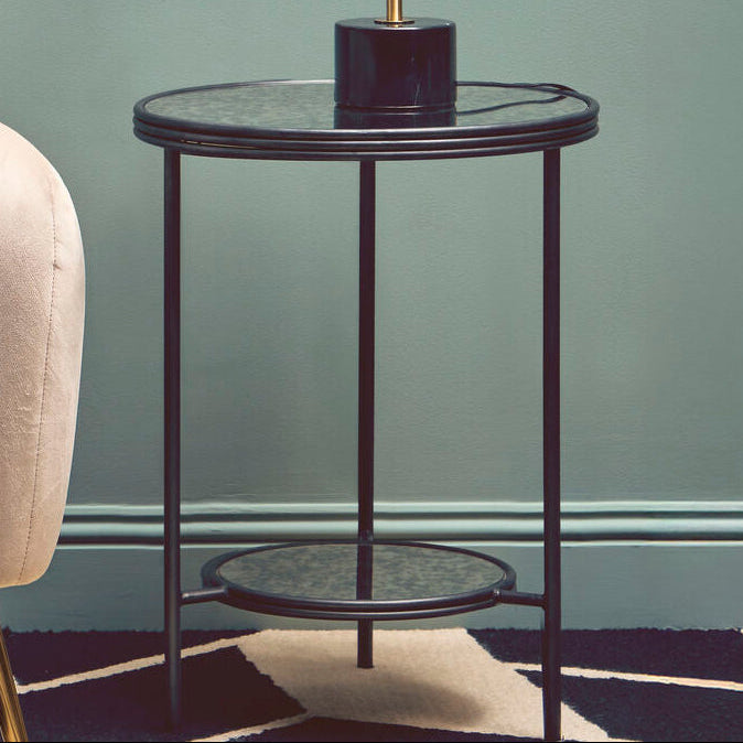 Xania Antique Mirrored Glass 2 Tier Round Side Table