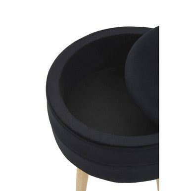 Ivy Black Velvet Round Storage Stool