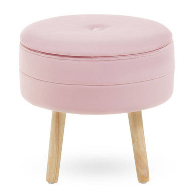 Ivy Pink Velvet Round Storage Stool