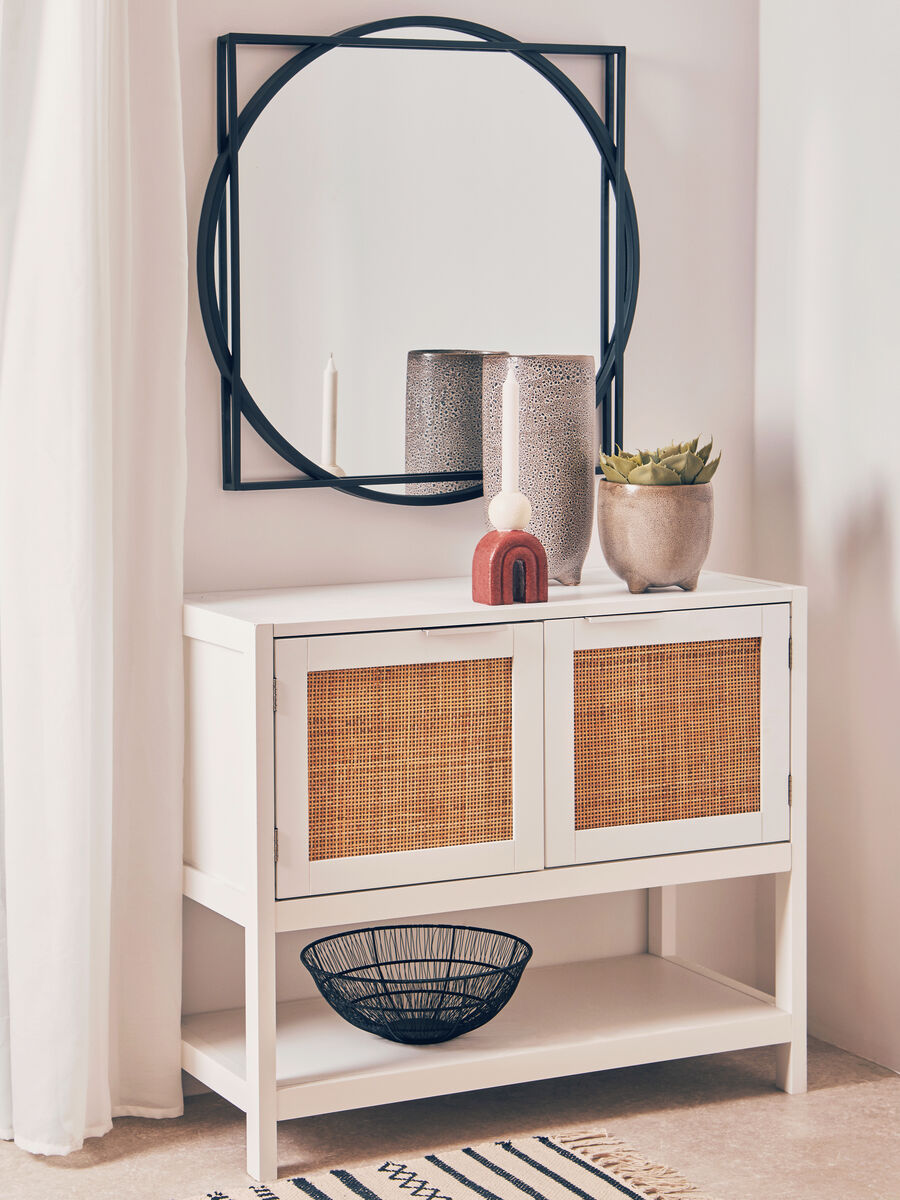 Sherman White Finish and Natural Rattan 2 Door Side Cabinet