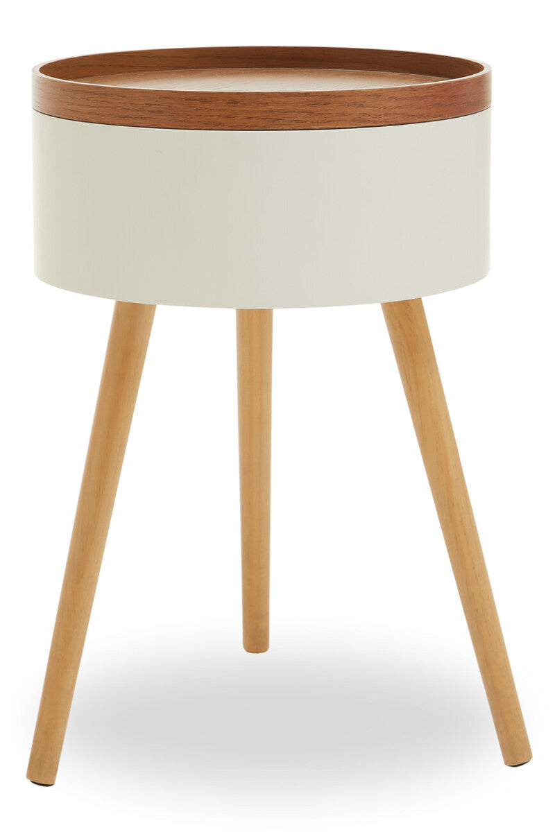 Viborg White and Natural Pine Wood and Veneer Storage Side Table