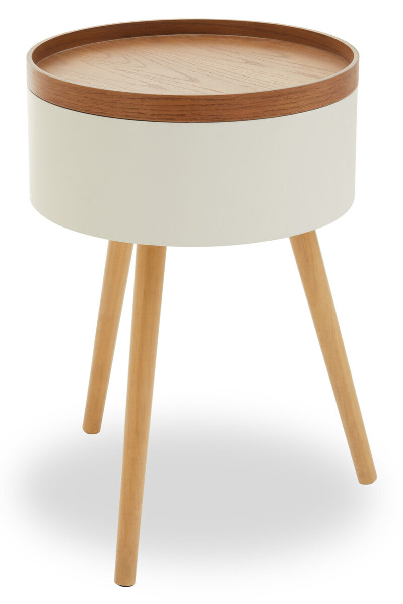 Viborg White and Natural Pine Wood and Veneer Storage Side Table