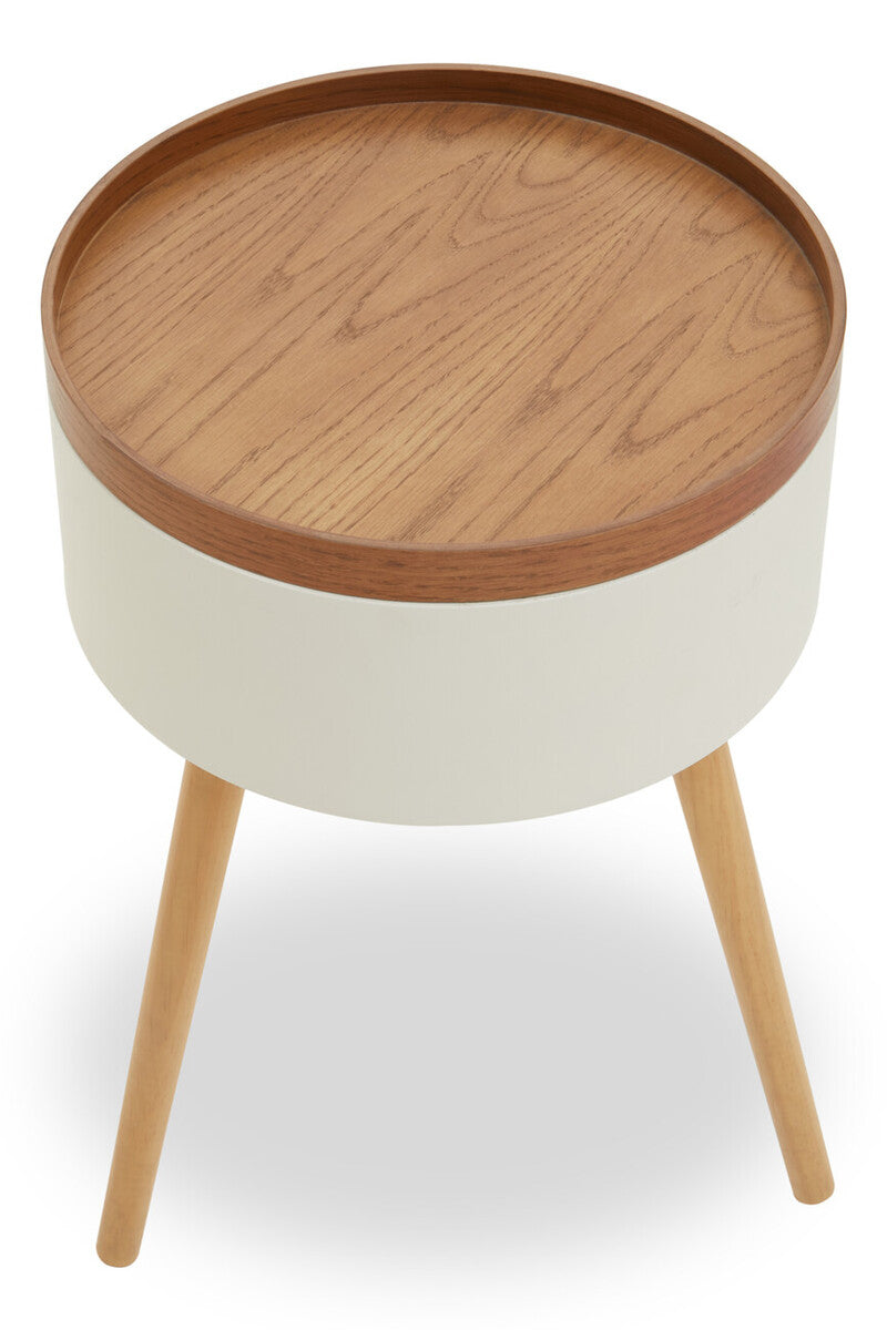 Viborg White and Natural Pine Wood and Veneer Storage Side Table