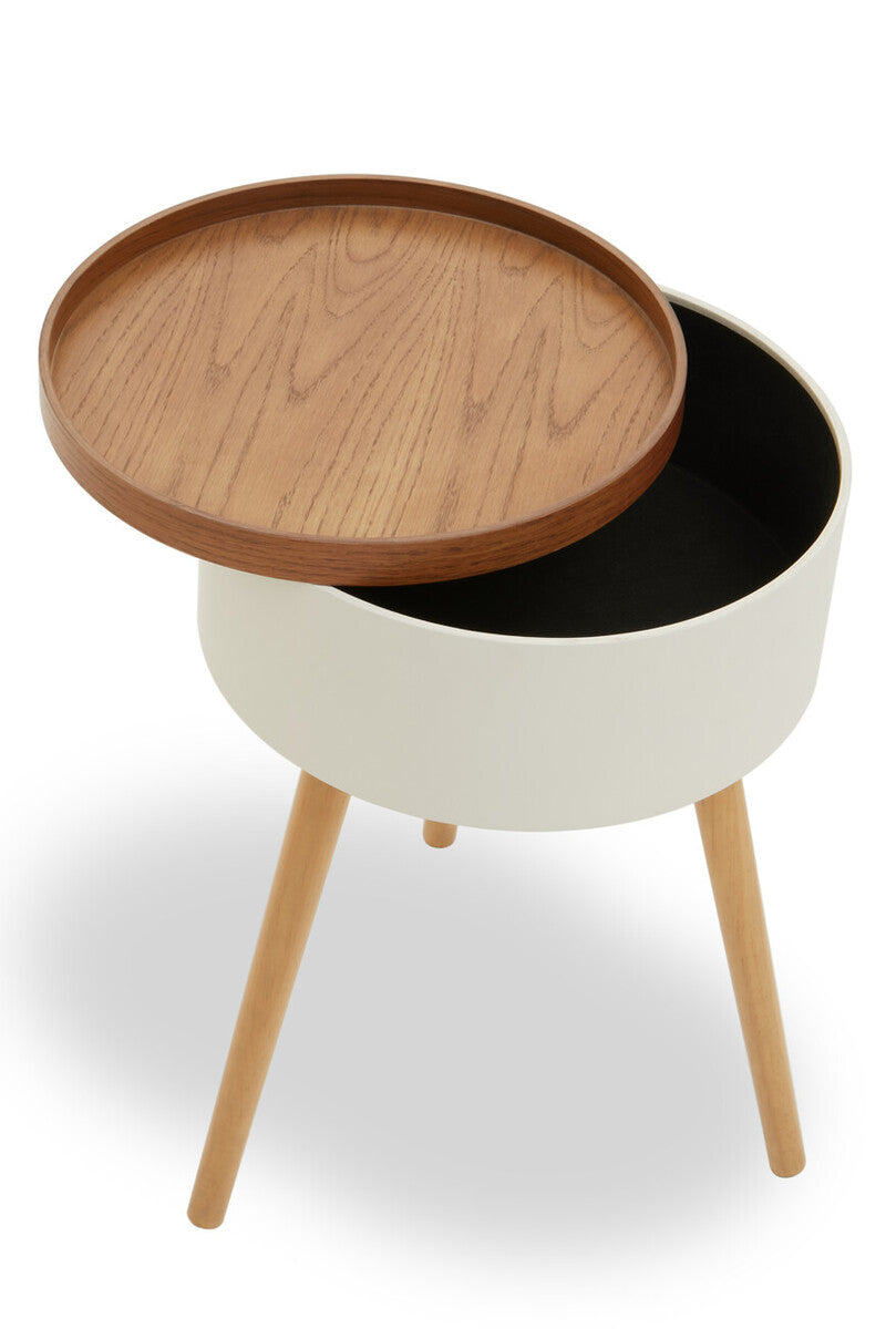 Viborg White and Natural Pine Wood and Veneer Storage Side Table
