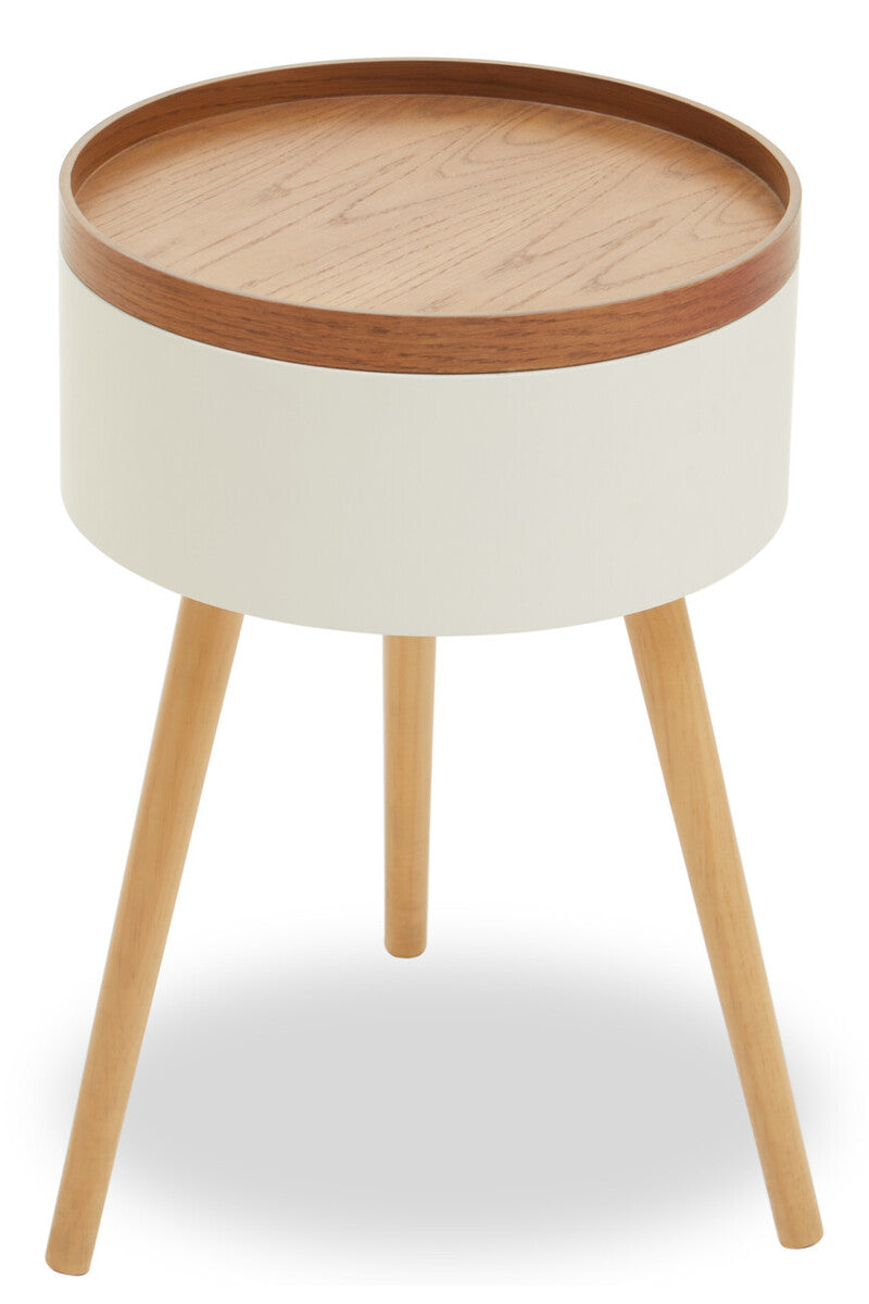Viborg White and Natural Pine Wood and Veneer Storage Side Table