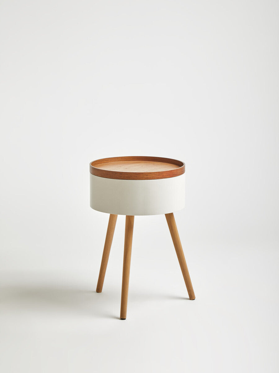 Viborg White and Natural Pine Wood and Veneer Storage Side Table