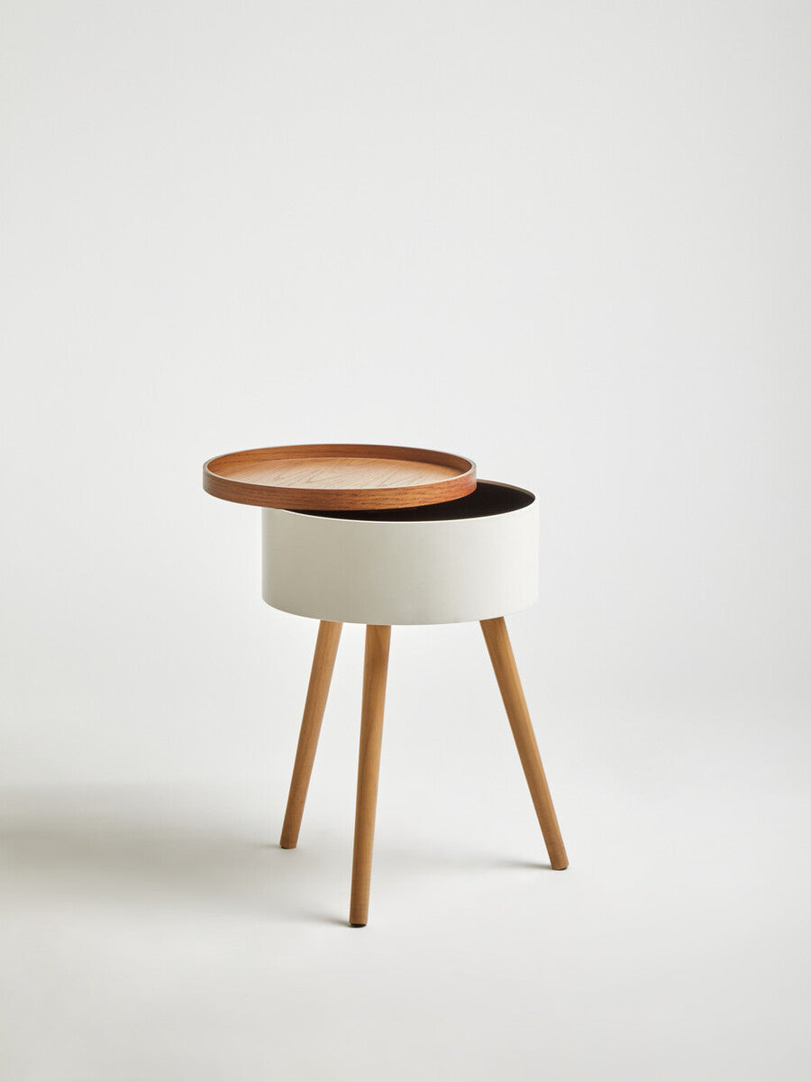 Viborg White and Natural Pine Wood and Veneer Storage Side Table
