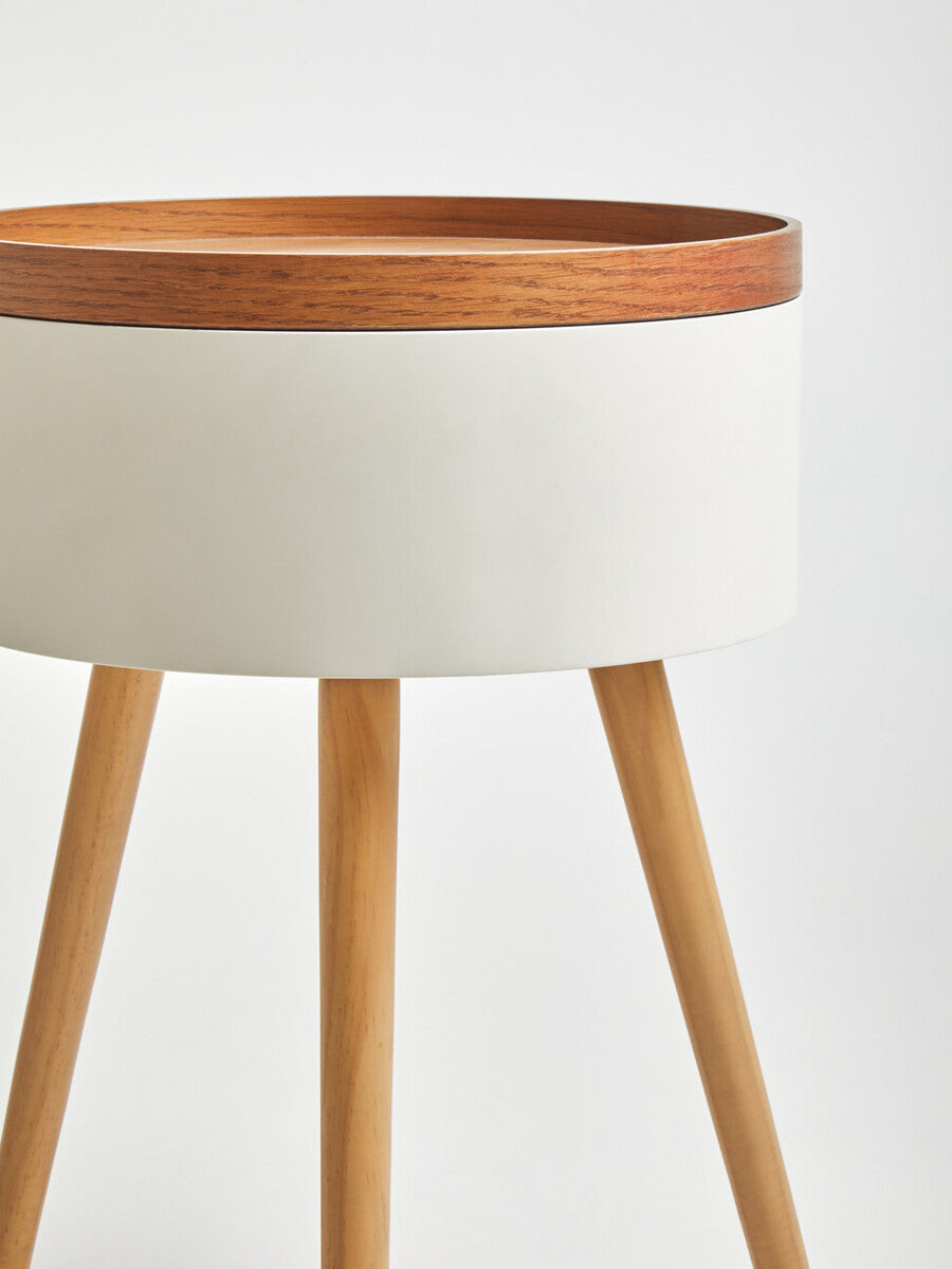 Viborg White and Natural Pine Wood and Veneer Storage Side Table