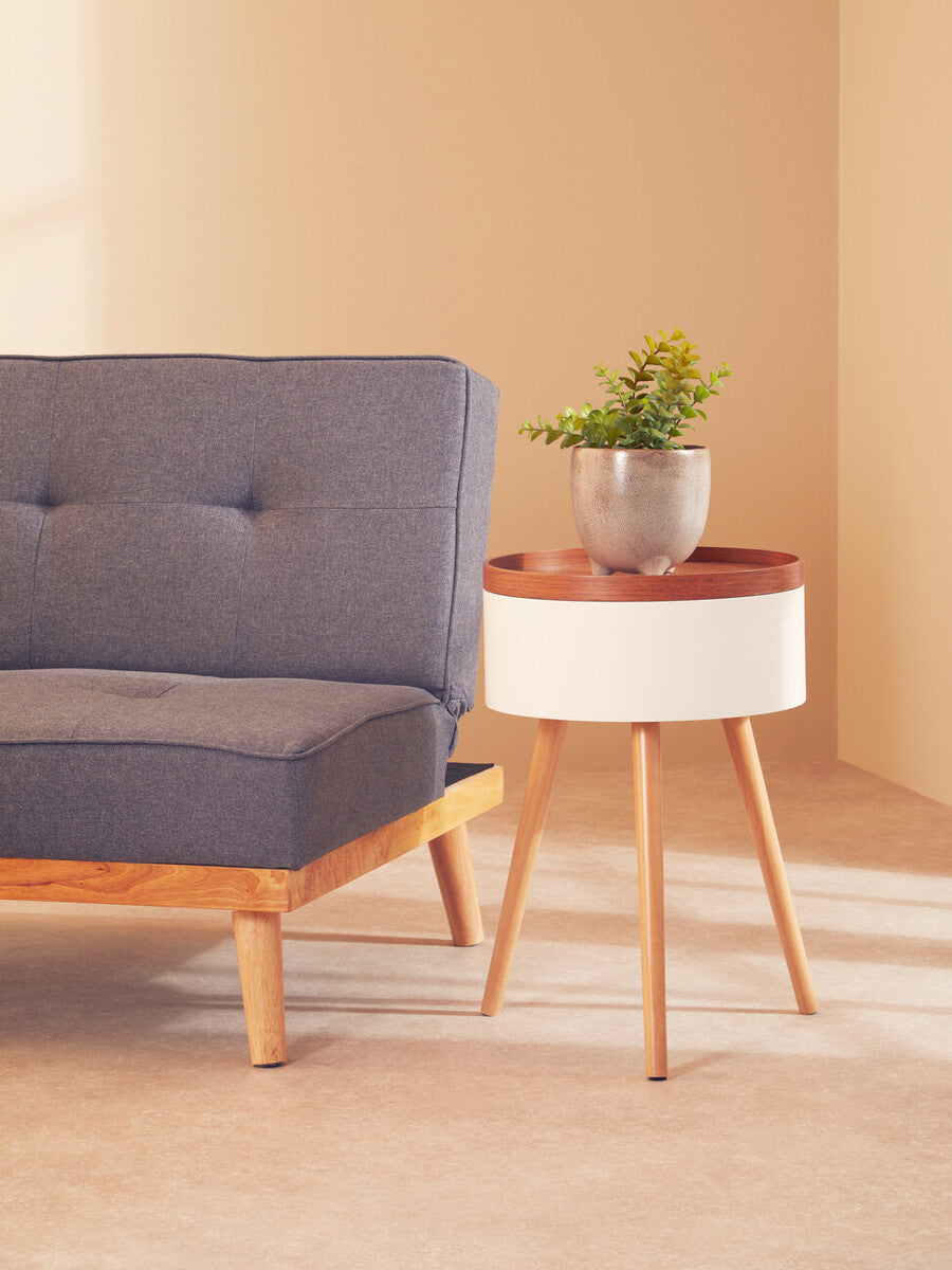 Viborg White and Natural Pine Wood and Veneer Storage Side Table