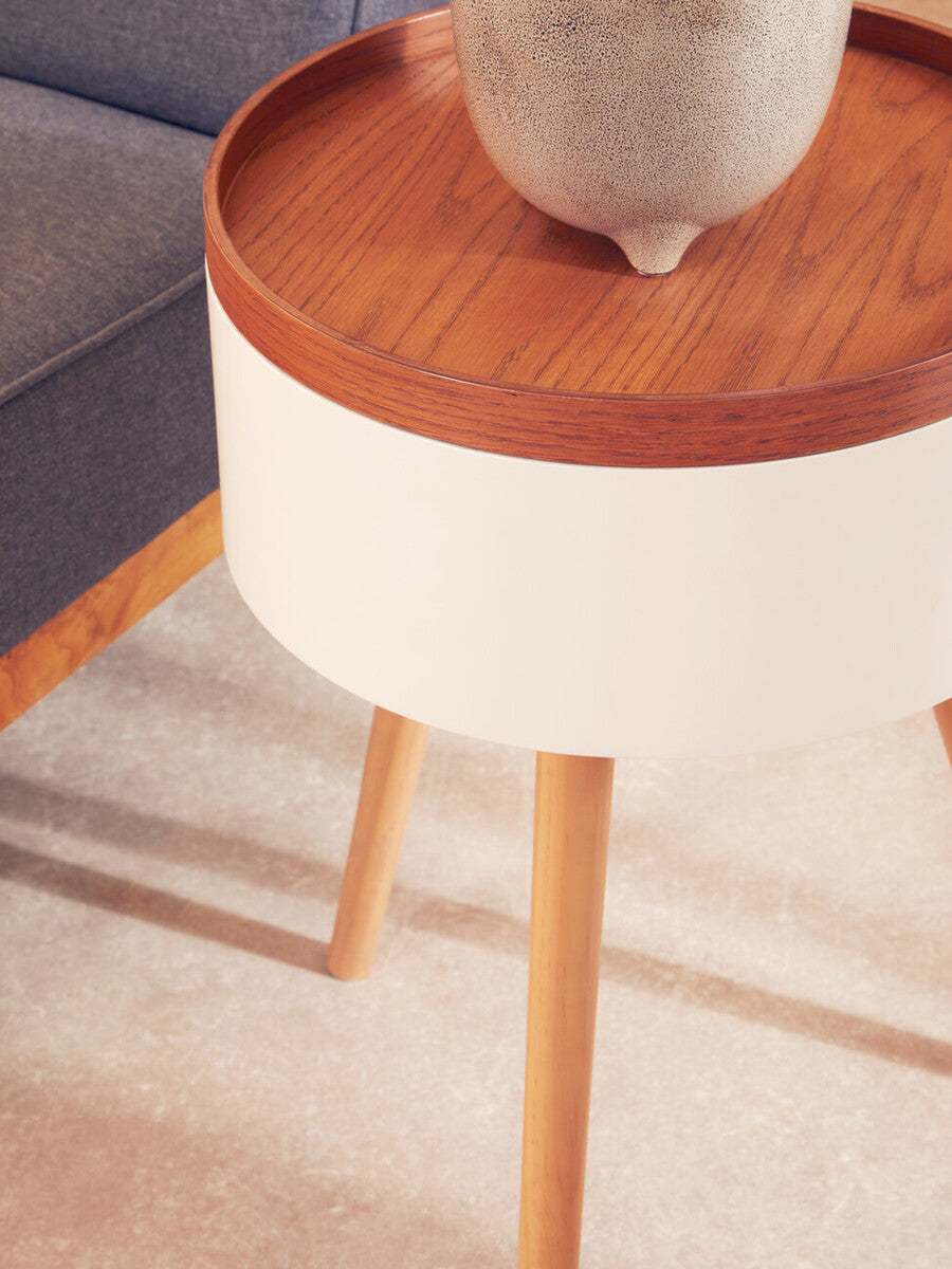 Viborg White and Natural Pine Wood and Veneer Storage Side Table