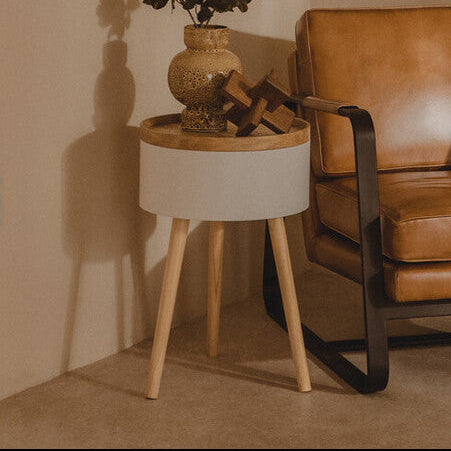 Viborg White and Natural Pine Wood and Veneer Storage Side Table
