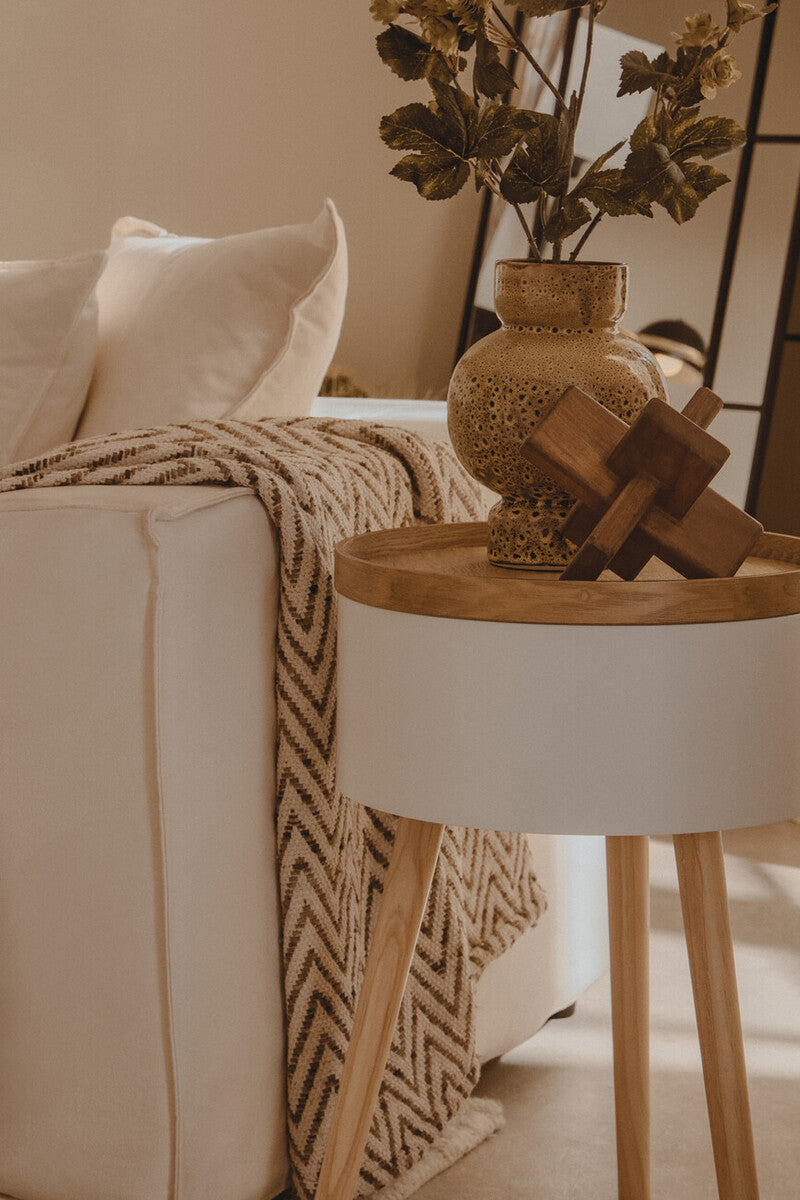 Viborg White and Natural Pine Wood and Veneer Storage Side Table