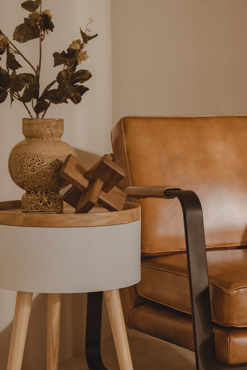 Viborg White and Natural Pine Wood and Veneer Storage Side Table