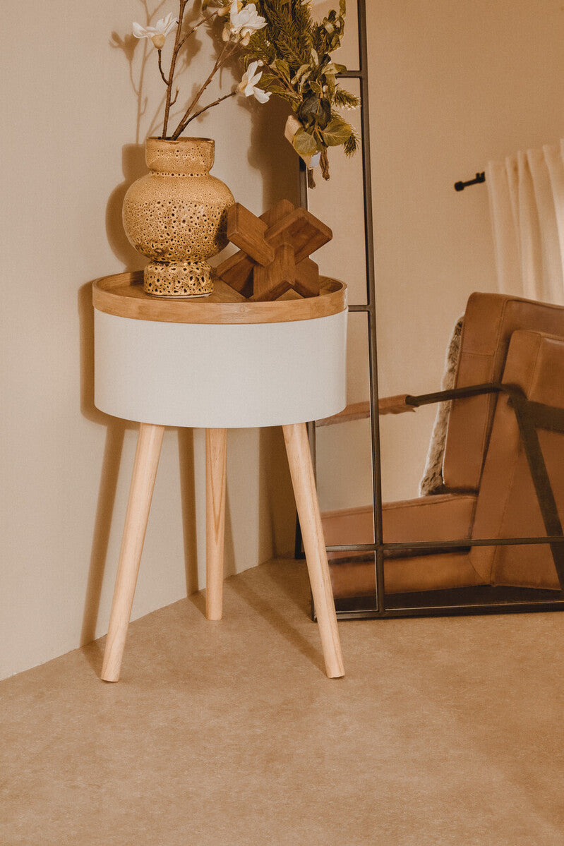 Viborg White and Natural Pine Wood and Veneer Storage Side Table