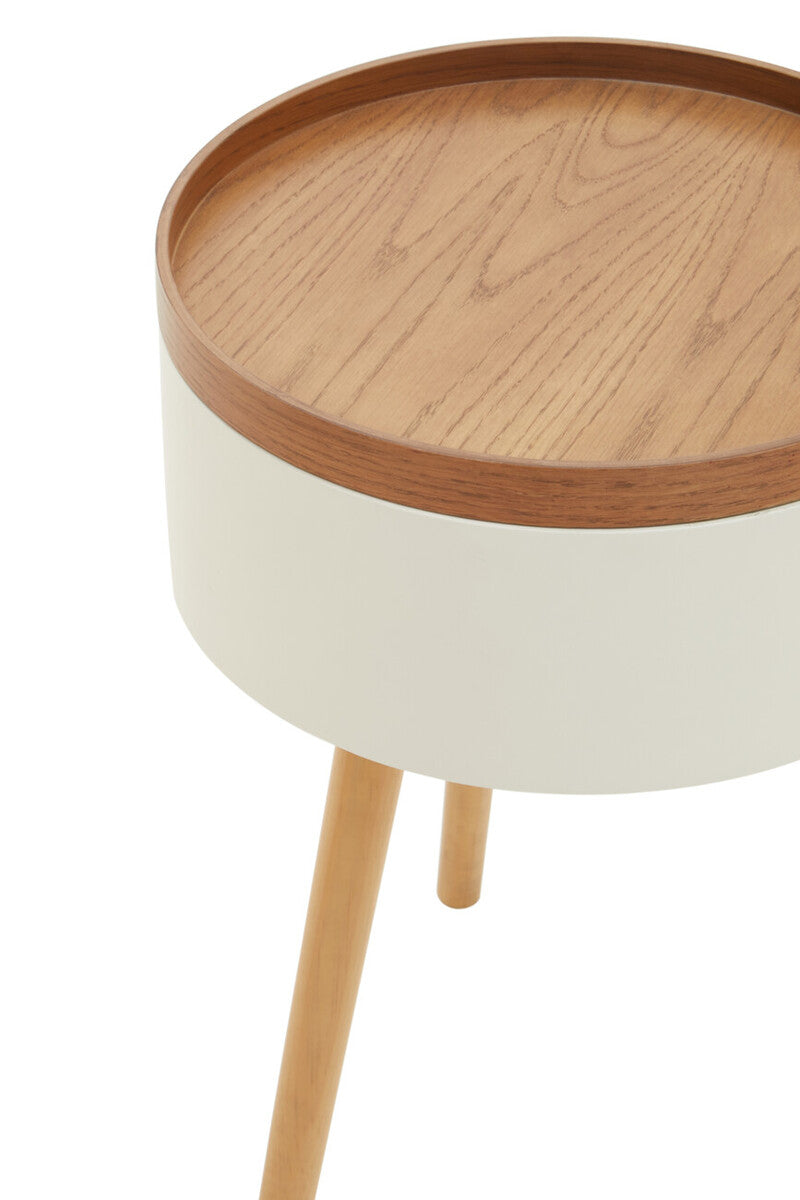 Viborg White and Natural Pine Wood and Veneer Storage Side Table