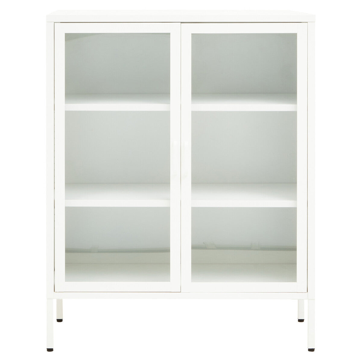 Acier White Metal 2 Door Cabinet with Glass Doors