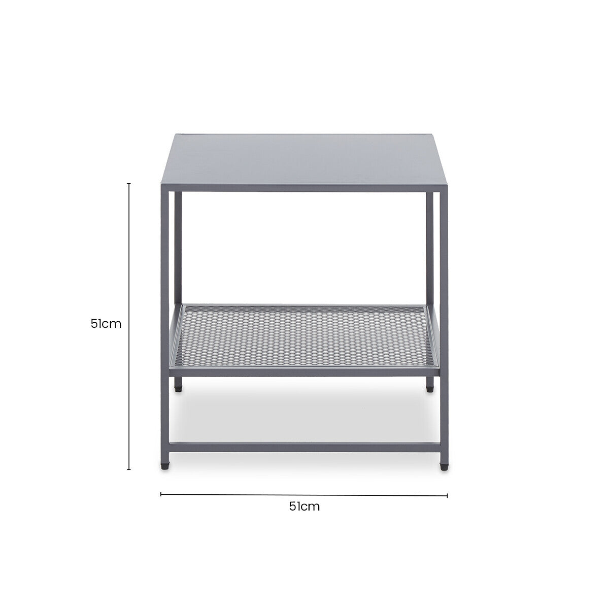 Acero Grey Metal Square Side Table with Mesh Shelf