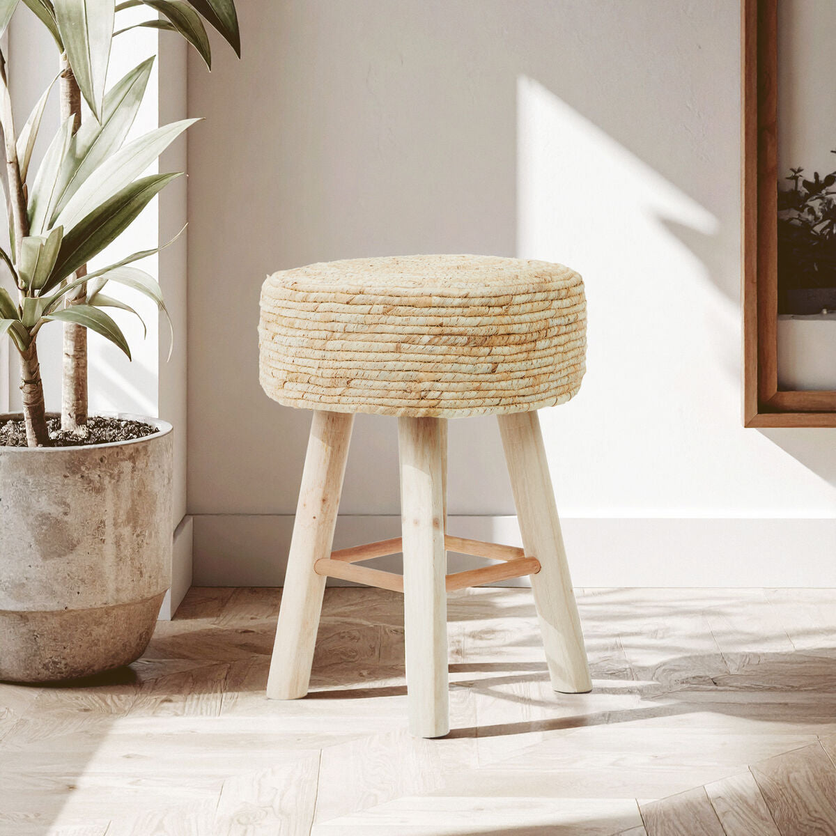 Lentigo Natural Corn Rope Woven Round Stool