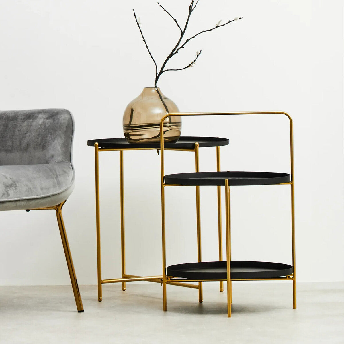 Trosa Black and Gold Finish 2 Tier Tray Side Table