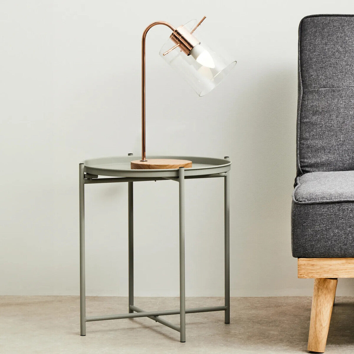 Trosa Grey Finish Round Tray Side Table