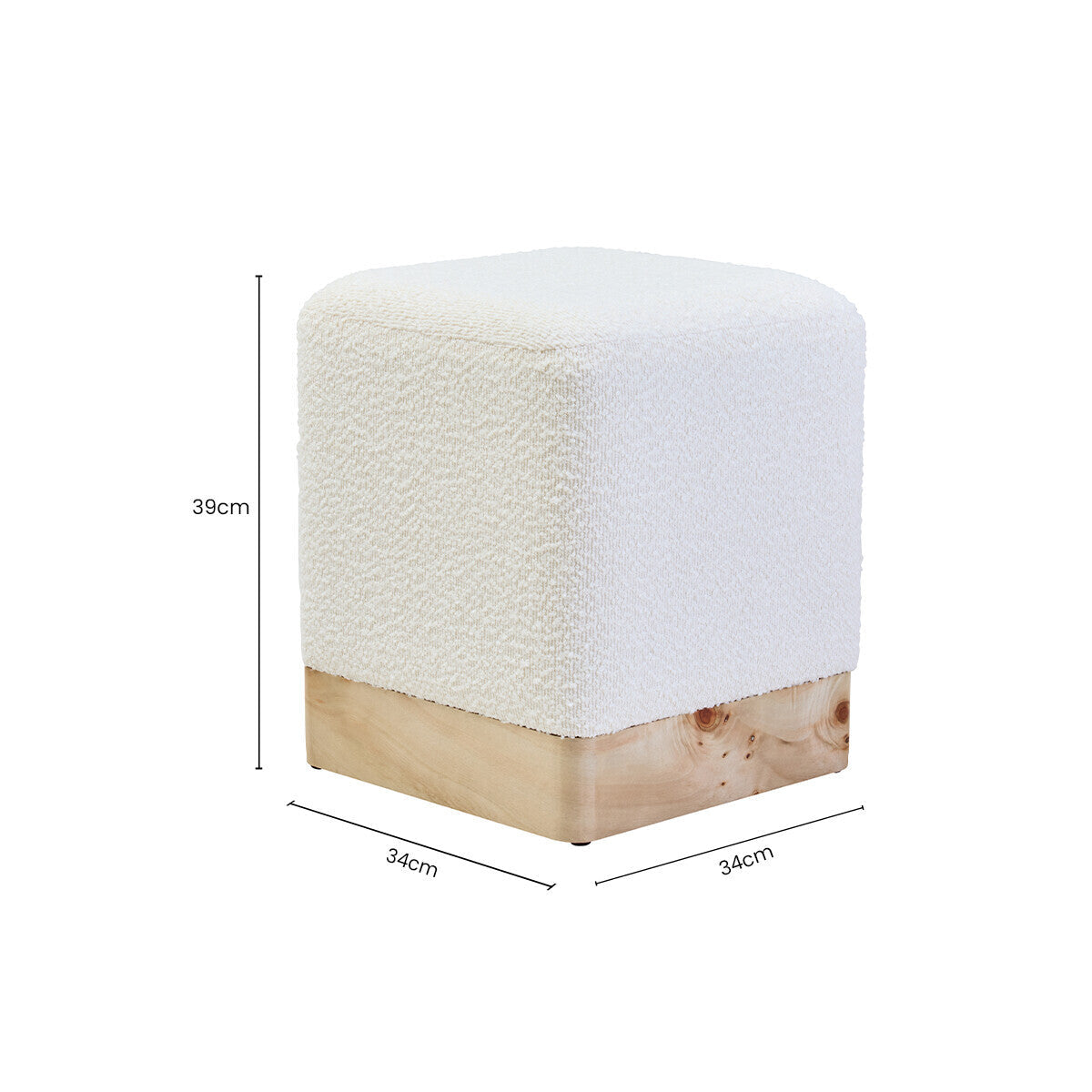 Mota Cream Boucle and Burl Wood Square Stool