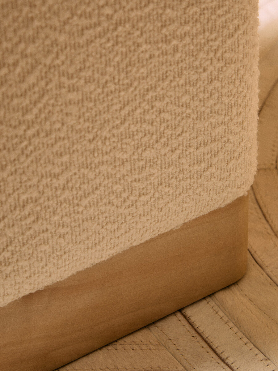 Mota Cream Boucle and Burl Wood Square Stool