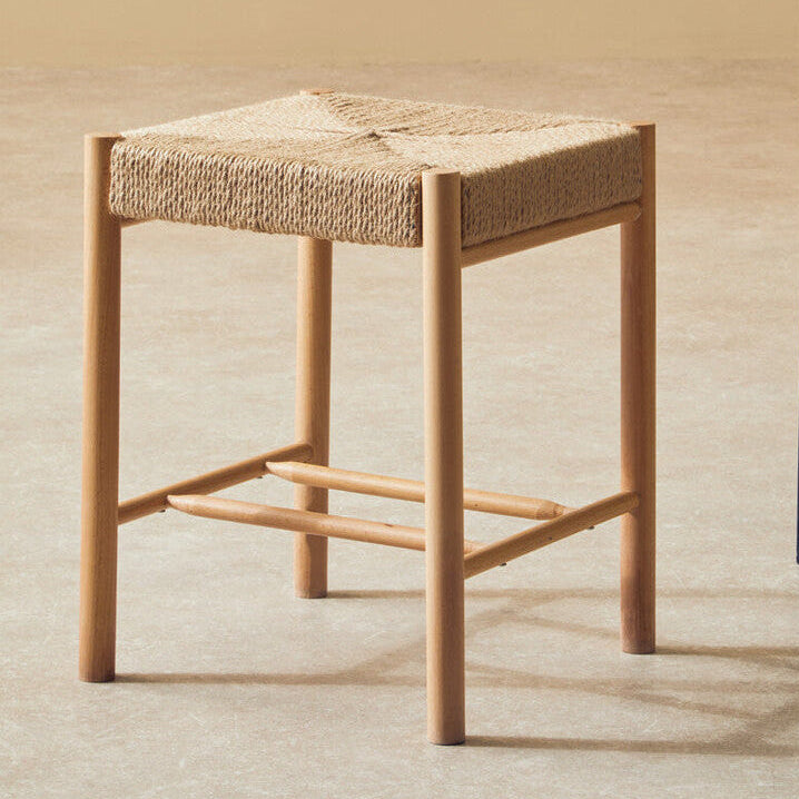Bandar Natural Rope Woven Stool with Wooden Legs