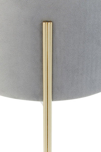 Hayes Grey Velvet Round Stool with Gold Finish Legs
