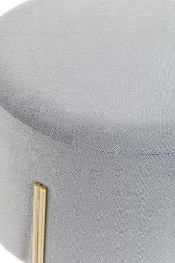 Hayes Grey Velvet Round Stool with Gold Finish Legs