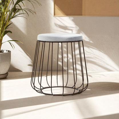 Hayes Grey Velvet Round Stool with Black Finish Cage Base