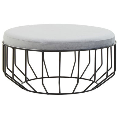Hayes Grey Velvet Large Footstool with Black Finish Cage Base