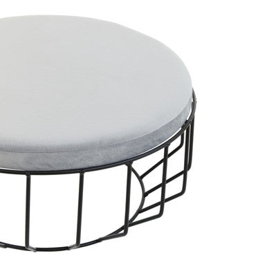 Hayes Grey Velvet Large Footstool with Black Finish Cage Base