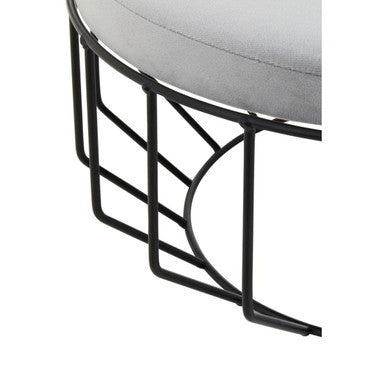 Hayes Grey Velvet Large Footstool with Black Finish Cage Base