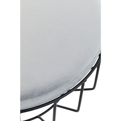 Hayes Grey Velvet Large Footstool with Black Finish Cage Base