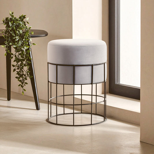 Hayes Grey Velvet Stool with Black Finish Wireframe Base
