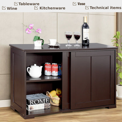 Storage Sideboard with Sliding Door and Double Partition-Black