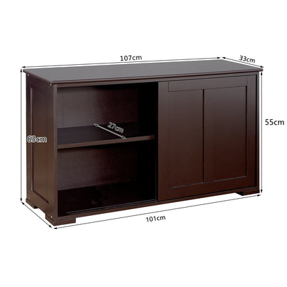 Storage Sideboard with Sliding Door and Double Partition-Black