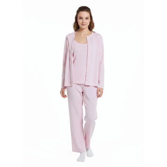 baby mom Women's Crew Neck Button Front Pyjama Set (S to 2XL) - Pink
