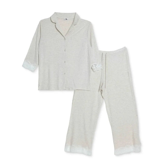 Baby Mom Women's V-Neck Button Front Pyjama Set (S to 2XL) - Beige