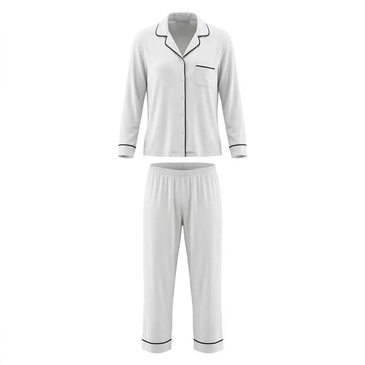 Baby Mom Buttoned Pocket Women's Maternity Long Sleeve Viscose Pyjama Set (S to 2XL) - Ecru