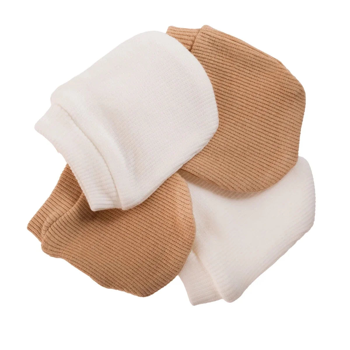 HelloBaby Ribbed Baby Scratch Mitts (Newborn) - Light Brown