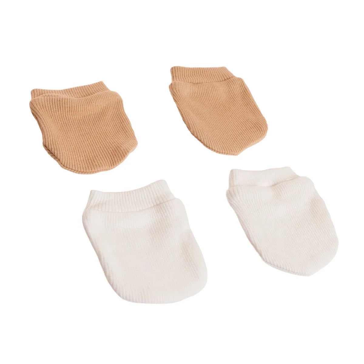 HelloBaby Ribbed Baby Scratch Mitts (Newborn) - Light Brown