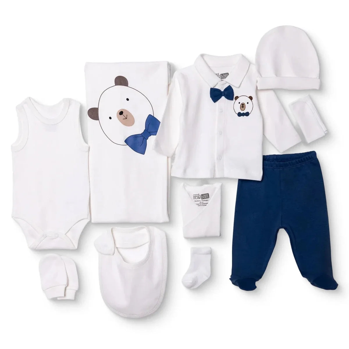 HelloBaby 10 Piece Bear Print Baby Hospital Bag Set (Newborn) - Ecru